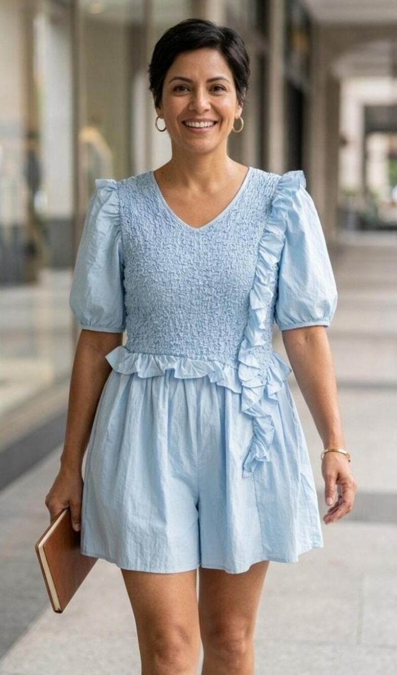 Mable Smocked Ruffle Romper Womens Blue Size Large